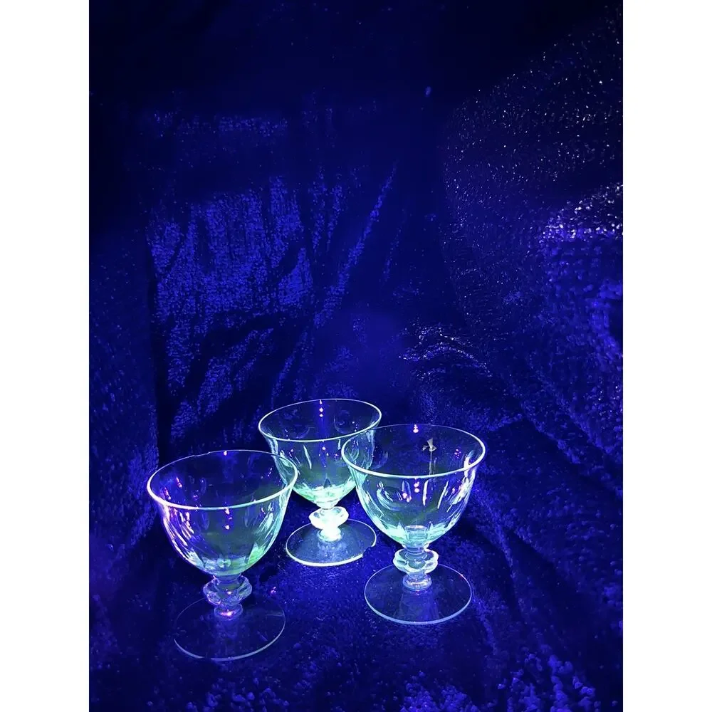 UV Reactive Set of 3 Beautiful Crystal White Wine Glasses Vintage